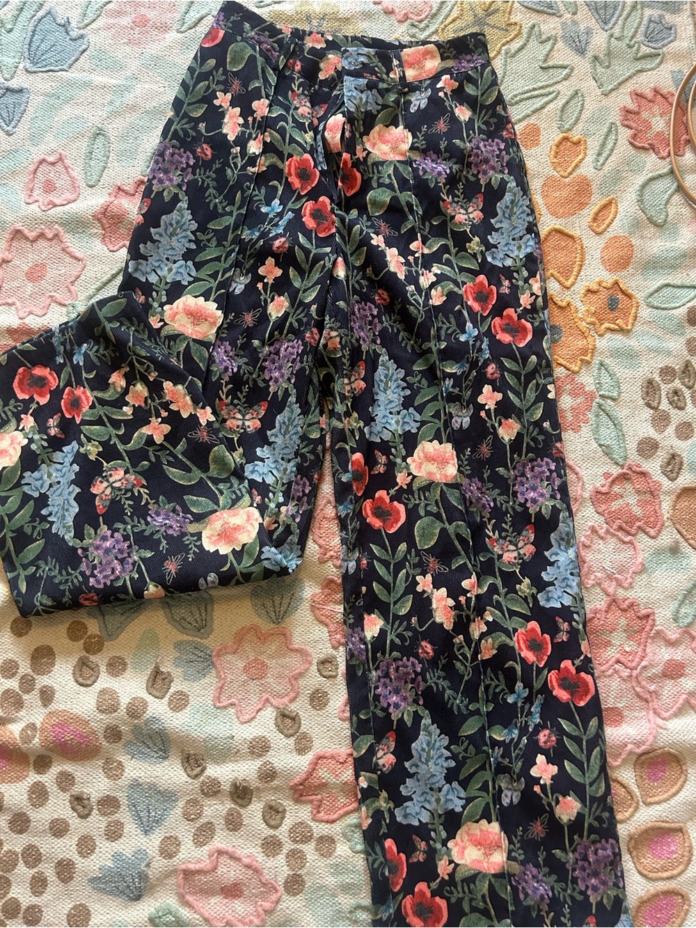 Cider Navy Floral corduroy pants